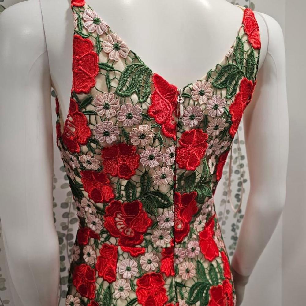 NWOT Women's Dress the Population Aurora Red Floral Embroidered Dress Size S - Picture 7 of 10
